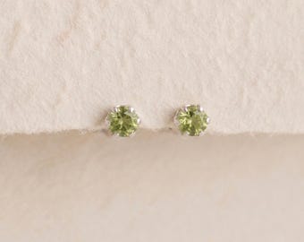 Tiny Peridot Stud Earrings in Sterling Silver