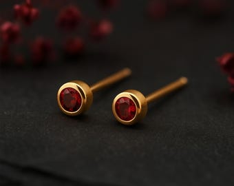 Gold Plated Sterling Silver January Birthstone Garnet Stud Earrings