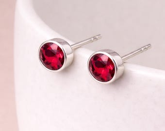Sterling Silver July Ruby Birthstone Stud Earrings – 7mm