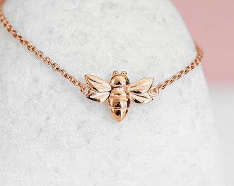 Bee Slider Bracelet • 18ct Rose Gold Plated Sterling Silver • Adjustable CZ Bee Charm • Nature-Inspired Jewellery • Gift for Her •