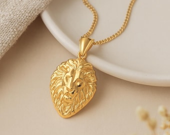 Personalised 9ct Yellow Gold Lion Head Necklace
