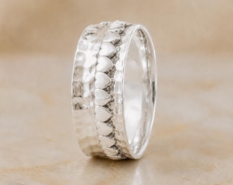Personalised Band Of Hearts Spinner Ring in Sterling Silver