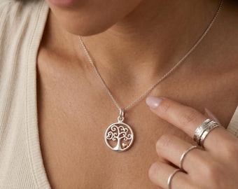 Personalised Tree Of Life Pendant Necklace in Sterling Silver and Rose Gold