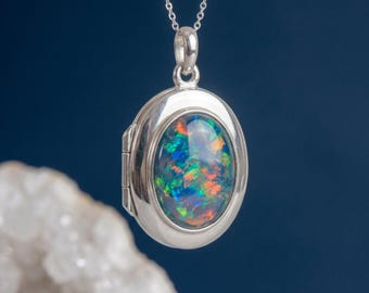 Personalised Opal Triplet Photo Locket Necklace in Sterling Silver