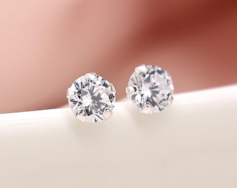 Mini Sterling Silver Simple Cubic Zirconia Stud Earrings