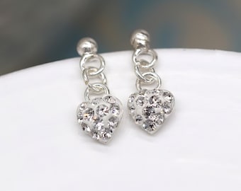 Sterling Silver Twinkling Heart Stud Earrings