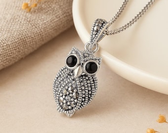 Personalised Sterling Silver Marcasite Owl Necklace