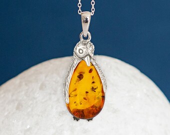 Sterling Silver Baltic Amber Penguin Necklace