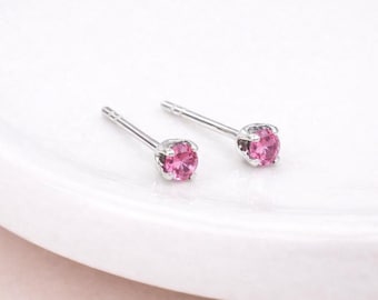 Sterling Silver Pink Tourmaline Micro Stud Earrings – 3mm