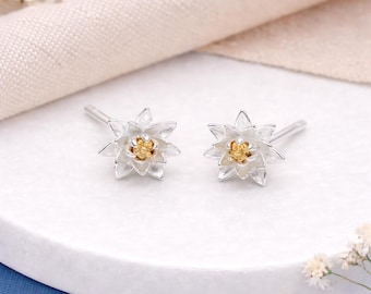 Sterling Silver And Gold July Birth Flower Stud Earrings – 8mm