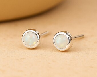 Sterling Silver White Opal Mini Stud Earrings