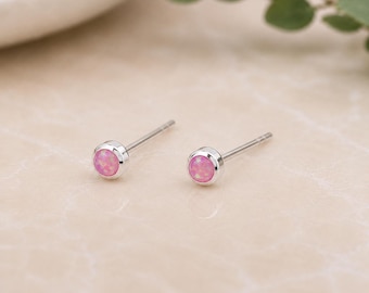 Tiny Sterling Silver Pink Opal Stud Earrings