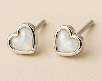 Sterling Silver Mother of Pearl Heart Stud Earrings