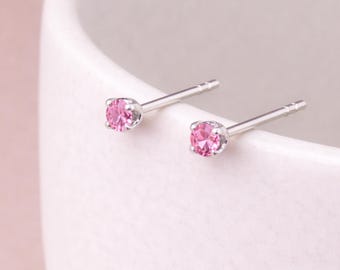 Sterling Silver Pink Tourmaline Micro Stud Earrings – 3mm