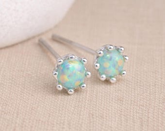Sterling Silver Green Opal Micro Stud Earrings – 4mm