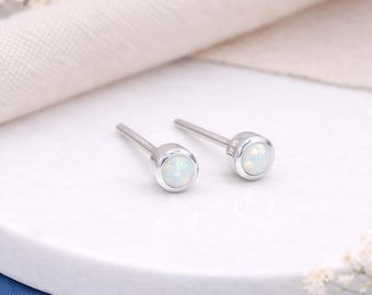 Sterling Silver White Opal Micro Stud Earrings – 4mm