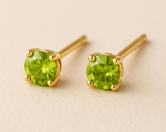 Solid 9ct Gold August Peridot Birthstone Stud Earrings