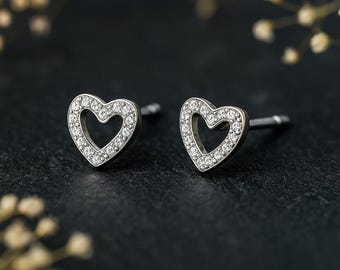 Sterling Silver Twinkling Heart Stud Earrings