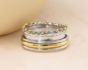 Personalised Molten Sterling Silver Crown Spinner Ring