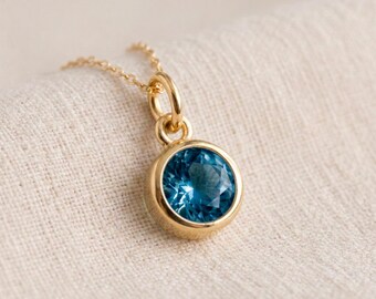 Tiny Personalised December Topaz Birthstone Pendant Necklace In Gold Plated Sterling Silver