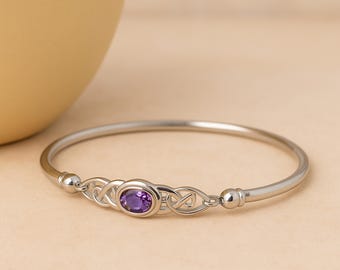 Sterling Silver Celtic Amethyst Bangle