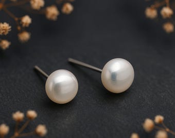 Sterling Silver White Freshwater Pearl Stud Earrings