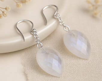 Sterling Silver Rainbow Moonstone Chain Drop Earrings