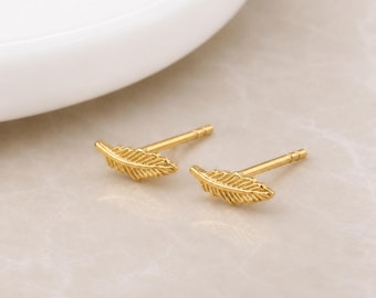 Small Gold Plated Sterling Silver Feather Stud Earrings