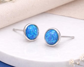 Sterling Silver Blue Opal Stud Earrings – 6mm