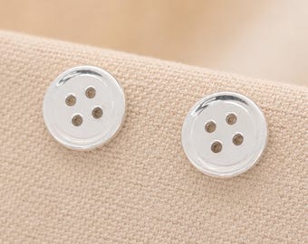 9mm Sterling Silver Sewing Button Stud Earrings