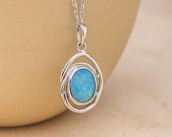 Personalised Molten Sterling Silver Blue Opal Necklace