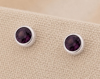 7mm Sterling Silver February Birthstone Stud Earrings