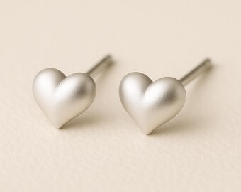 Sterling Silver Brushed Heart Stud Earrings