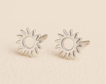 Sterling Silver 'You are my Sunshine' Sun Stud Earrings