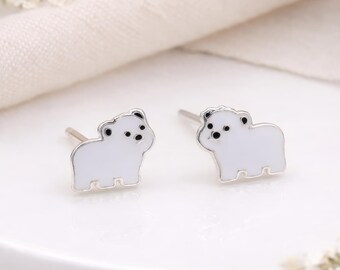Sterling Silver Polar Bear Stud Earrings: Enamel Arctic Jewelry