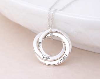 Personalised Sterling Silver Russian Interlinked Trinity Ring Pendant Necklace