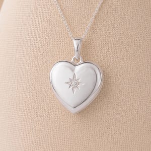 Personalised Sterling Silver North Star Heart Photo Locket Necklace