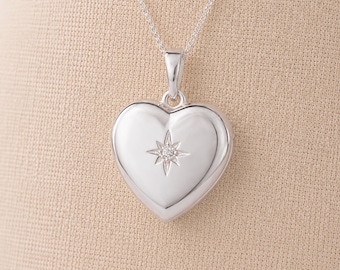 Personalised Sterling Silver North Star Heart Photo Locket Necklace