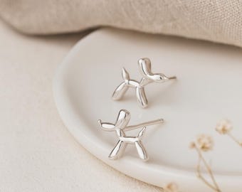Balloon Dog Stud Earrings • Sterling Silver Animal Studs • Cute Gift for Kids or Her • Playful Jewellery • Everyday Animal Earrings •