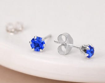Sterling Silver Sapphire Micro Stud Earrings – 3mm