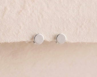 Tiny Disc Stud Earrings in Sterling Silver