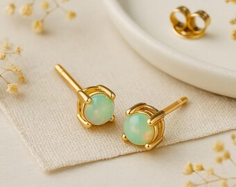 Solid 9ct Gold October Ethiopian Opal Birthstone Stud Earrings