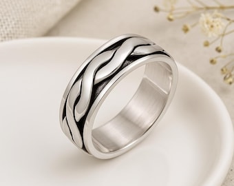Personalised Mens Sterling Silver Celtic Braid Spinning Ring