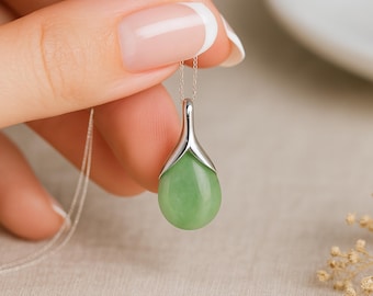 Personalised Sterling Silver Jade Teardrop Pendant Necklace