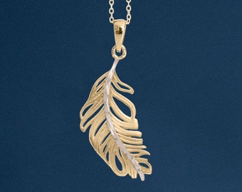 Large 9ct Mixed Gold Feather Necklace