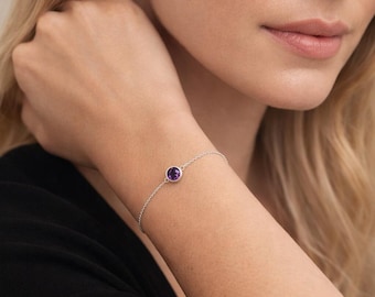 Personalised Sterling Silver February Birthstone Amethyst Bracelet