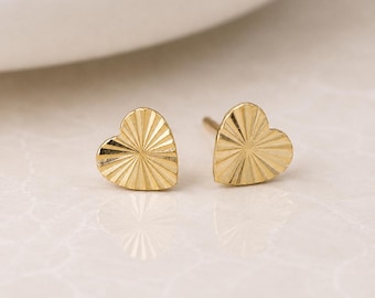 Gold Plated Sterling Silver Sunburst Heart Stud Earrings