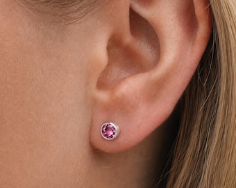 Sterling Silver October Tourmaline Birthstone Stud Earrings