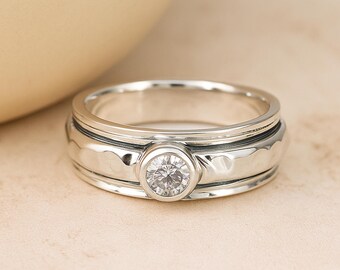 Personalised Sterling Silver Cubic Zirconia Spinner Ring