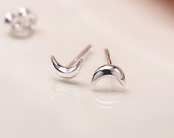 Tiny Sterling Silver Crescent Moon Stud Earrings